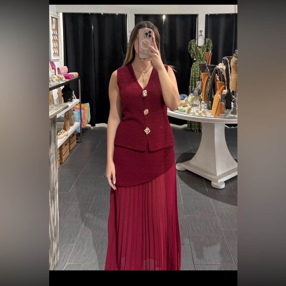 #346 burgundy sheer skirt set